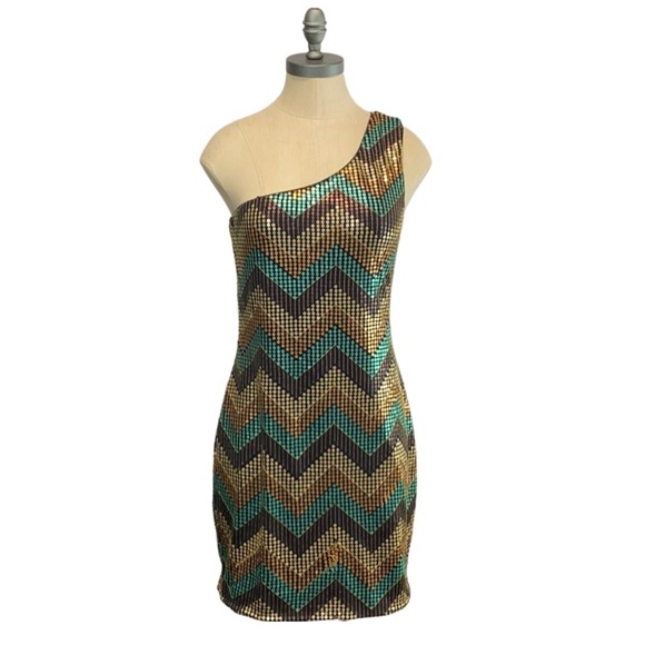 FREDRICK OF HOLLYWOOD ONE SHOULDER MINI MULTI COLOR DRESS Size small - Picture 1 of 6